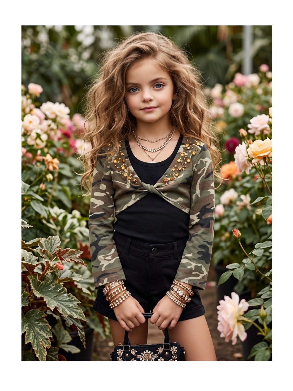 Flowers by Zoe ꕥ Camo Print Crystal Shrug Jacket Top ꕥ Army Green Camo ꕥ 5 5T - Picture 1 of 16